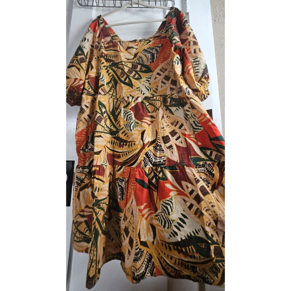 NWT mle gabrielle woman Sz 3X floral tiered‎ smocked back dress short sleeves
